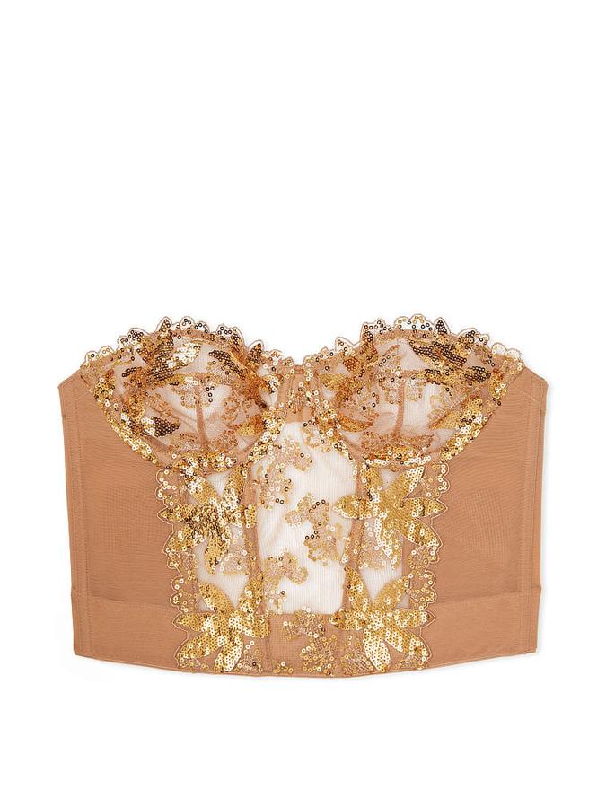 Victoria's Secret Gold Sequined Ziggy Floral Embroidery Unlined Corset Top - Image 3