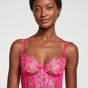 Victoria's Secret Wicked Shimmer Heart Embroidery Open-Cup Corset Top