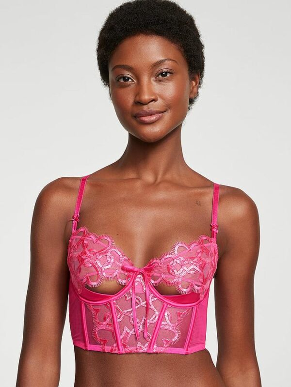 Victoria's Secret Wicked Shimmer Heart Embroidery Open-Cup Corset Top