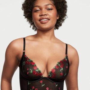 Victoria's Secret Cherry Embroidery Quarter-Cup Corset Top