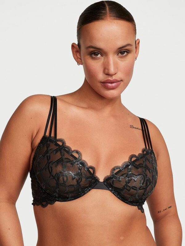 Victoria's Secret Shimmer Heart Embroidery Low-Cut Demi Bra