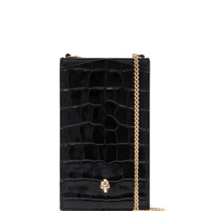 Alexander McQueen skull-plaque crocodile-effect phone pouch 16x9.5cm