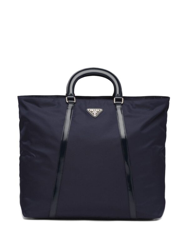 Prada logo plaque tote bag