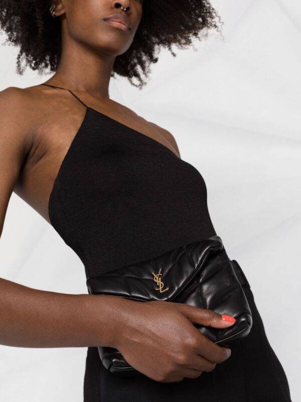 Saint Laurent  Black Logo Plaque Quilted Clutch - Image 4