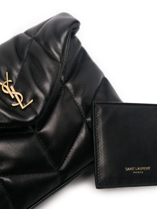 Saint Laurent  Black Logo Plaque Quilted Clutch - Image 3
