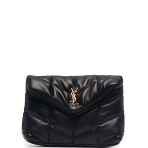 Saint Laurent  Black Logo Plaque Quilted Clutch