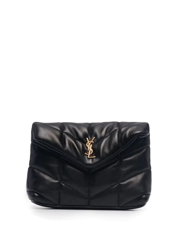 Saint Laurent  Black Logo Plaque Quilted Clutch