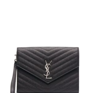 Saint Laurent logo-plaque chevron-quilt clutch bag