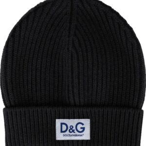 Dolce & Gabbana logo-patch ribbed-knit beanie