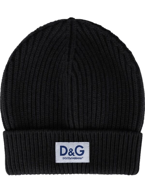 Dolce & Gabbana logo-patch ribbed-knit beanie