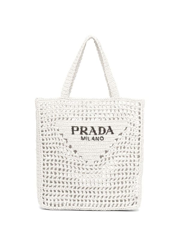 Prada logo-print raffia tote bag