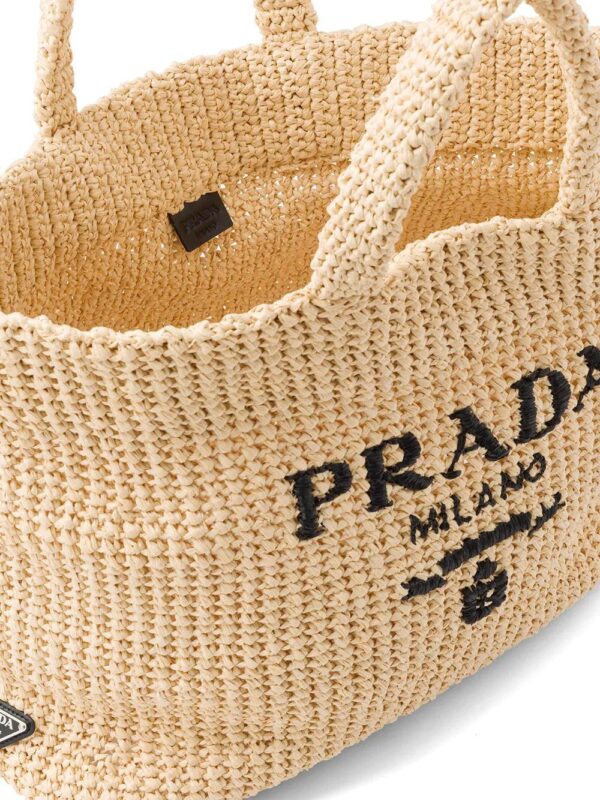 Prada  logo-embroidered raffia tote bag - Image 5