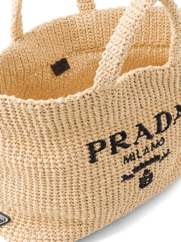 Prada  logo-embroidered raffia tote bag - Image 4