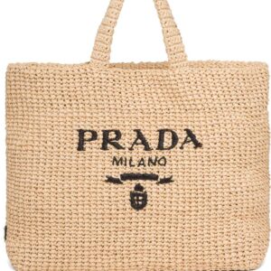 Prada  logo-embroidered raffia tote bag