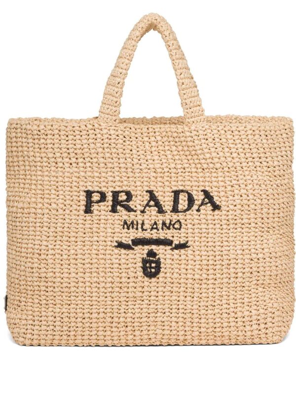 Prada  logo-embroidered raffia tote bag