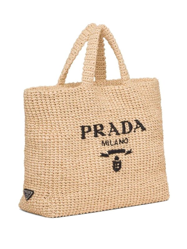 Prada  logo-embroidered raffia tote bag - Image 4