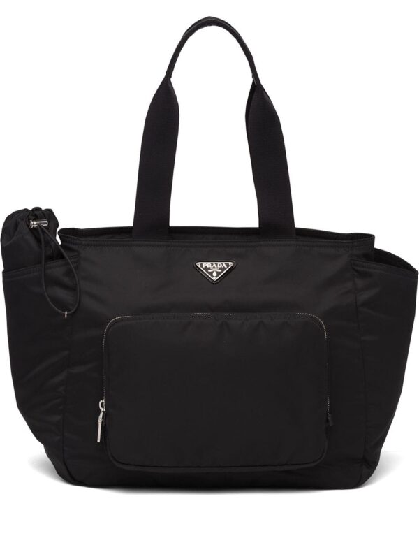 Prada enamel logo plaque changing bag