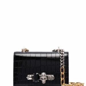 Alexander McQueen skull-embroidered crocodile-effect crossbody bag