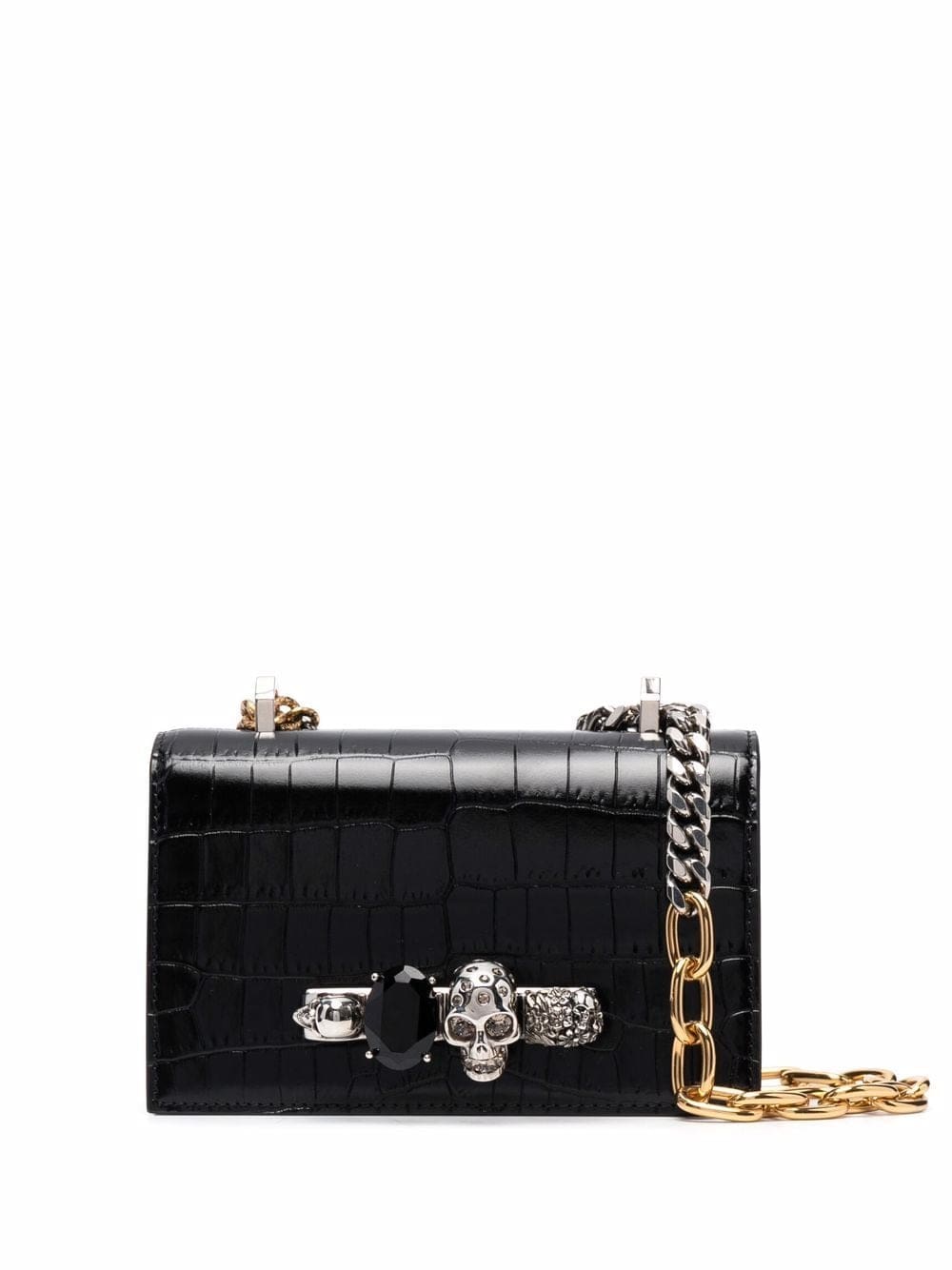 Alexander McQueen skull-embroidered crocodile-effect crossbody bag