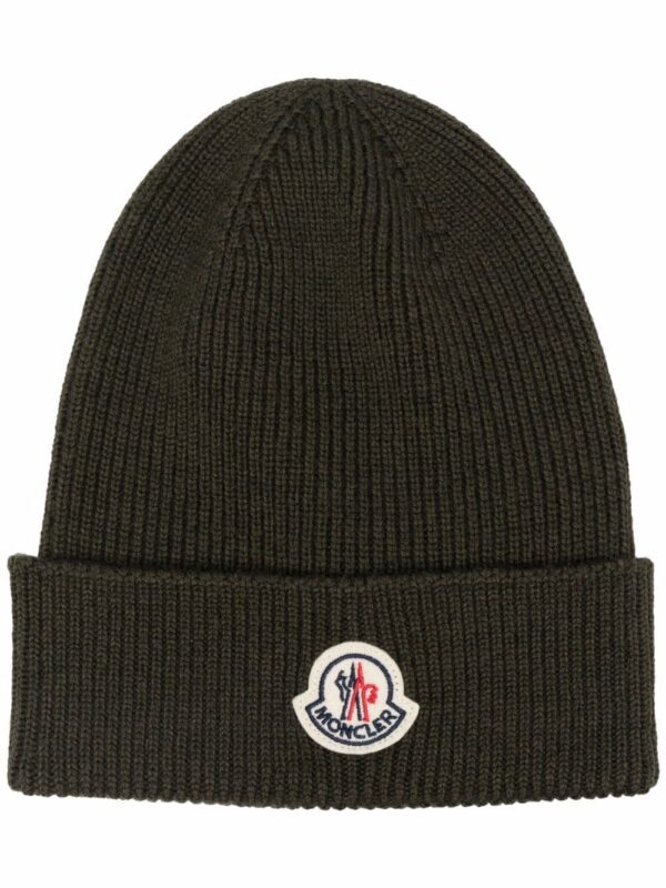 Moncler logo plaque beanie hat
