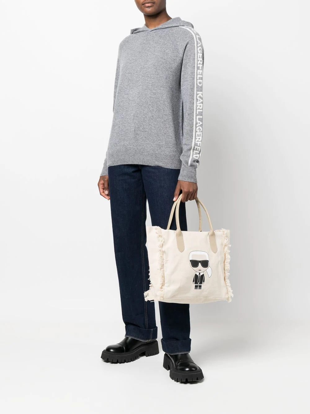 Karl Lagerfeld K Ikonik canvas fringed tote bag - Image 2