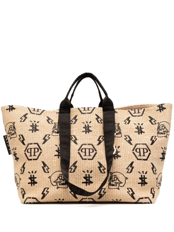 Philipp Plein monogram-motif wicker tote bag