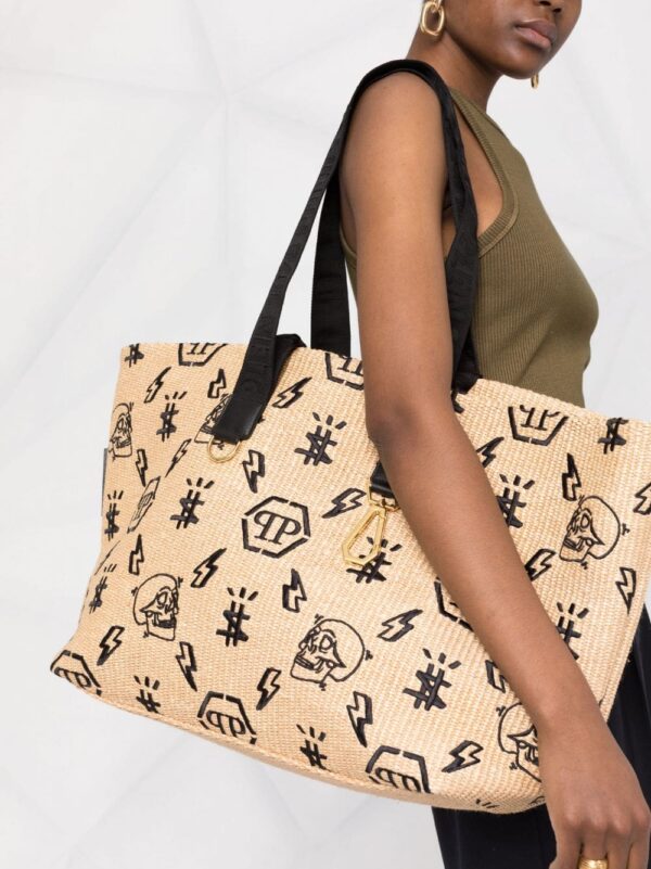 Philipp Plein monogram-motif wicker tote bag - Image 3