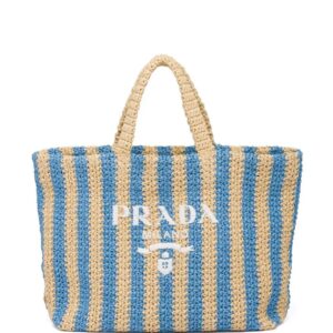 Prada  logo-embroidered straw tote bag