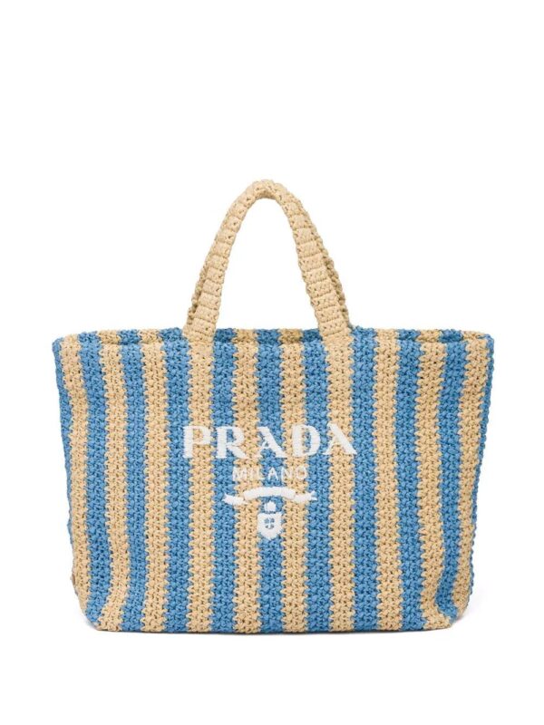 Prada  logo-embroidered straw tote bag