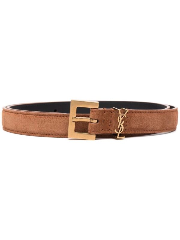 Saint Laurent  suede square-buckle monogram logo belt