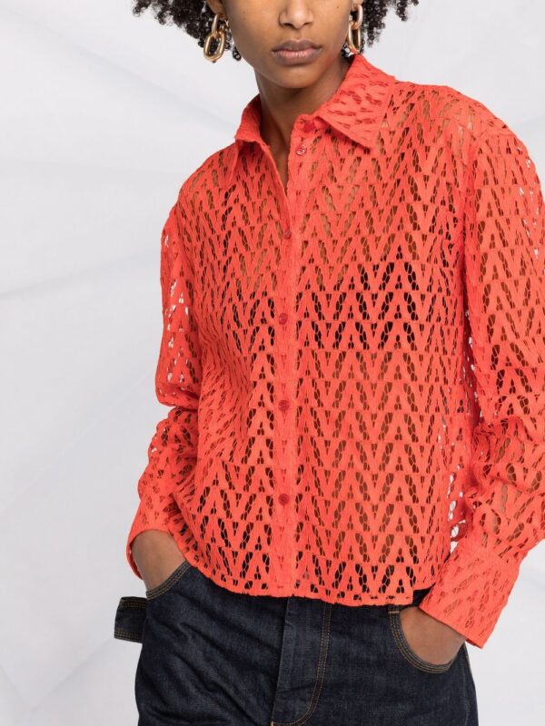 Valentino Garavani  logo-woven lace shirt - Image 3