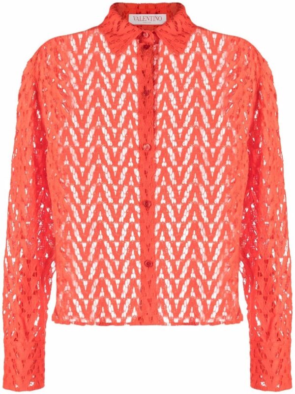 Valentino Garavani  logo-woven lace shirt