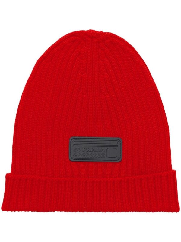 Prada logo-patch beanie