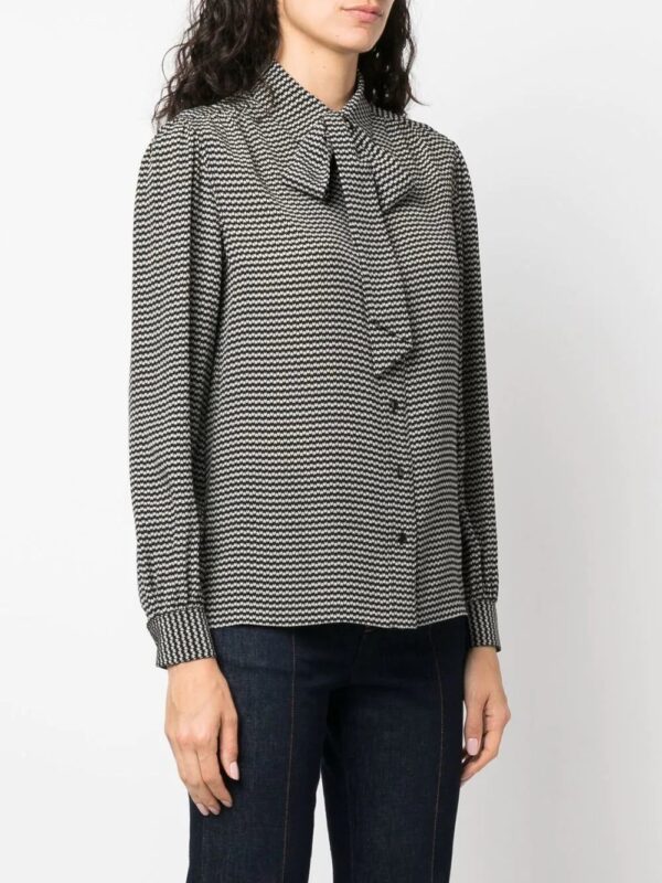 Saint Laurent  geometric-print pussy-bow shirt - Image 3
