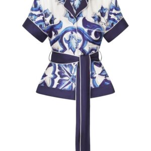 Dolce & Gabbana  Majolica-print belted silk shirt
