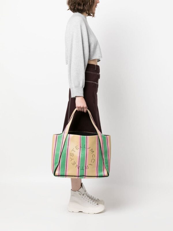 Stella McCartney stripe-print raffia tote bag