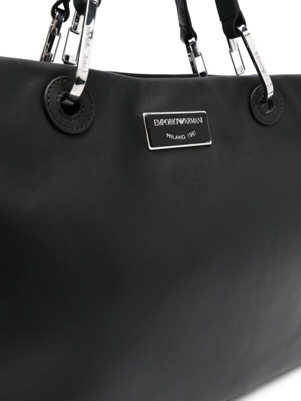 Emporio Armani logo-plaque leather tote bag - Image 5