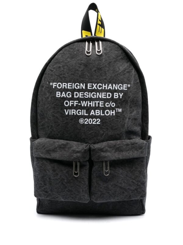 Off-white slogan-print zip-up backpack