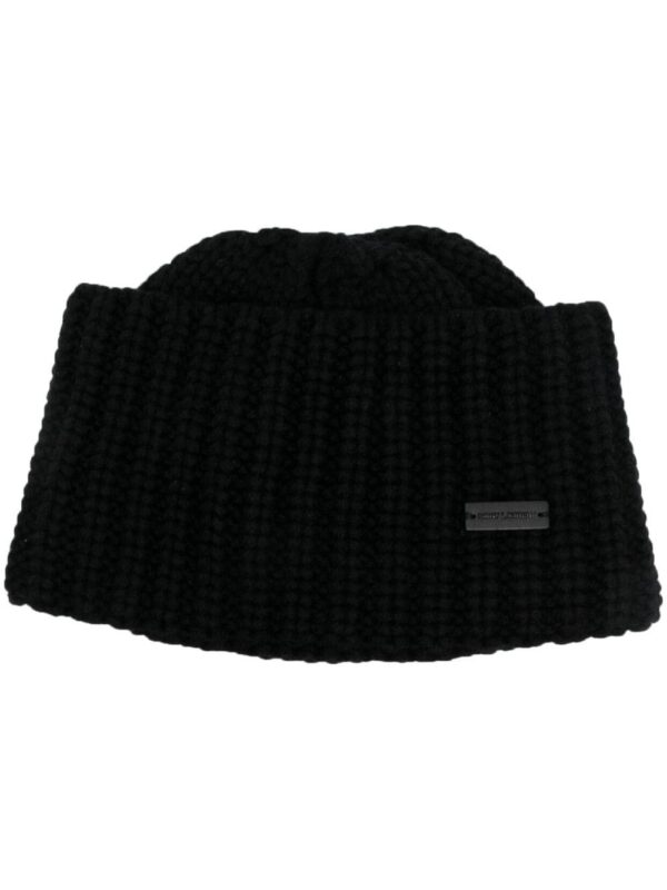 Saint Laurent logo-plaque chunky knit cashmere beanie