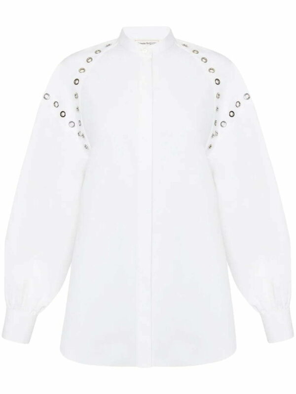 Alexander McQueen  organic-cotton eyelet-detail shirt