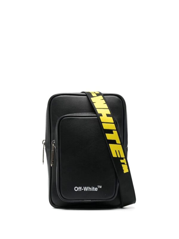 Off-white logo-strap leather backpack