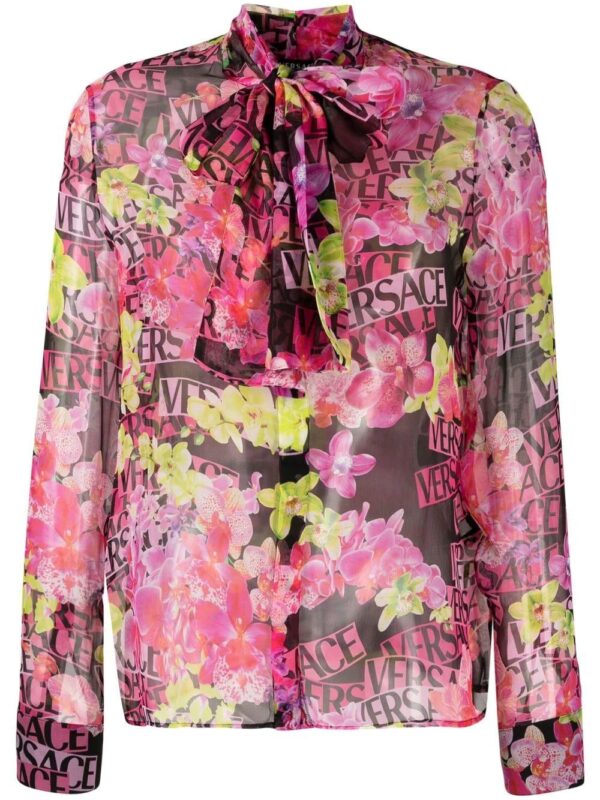 Versace  floral-print pussy-bow shirt