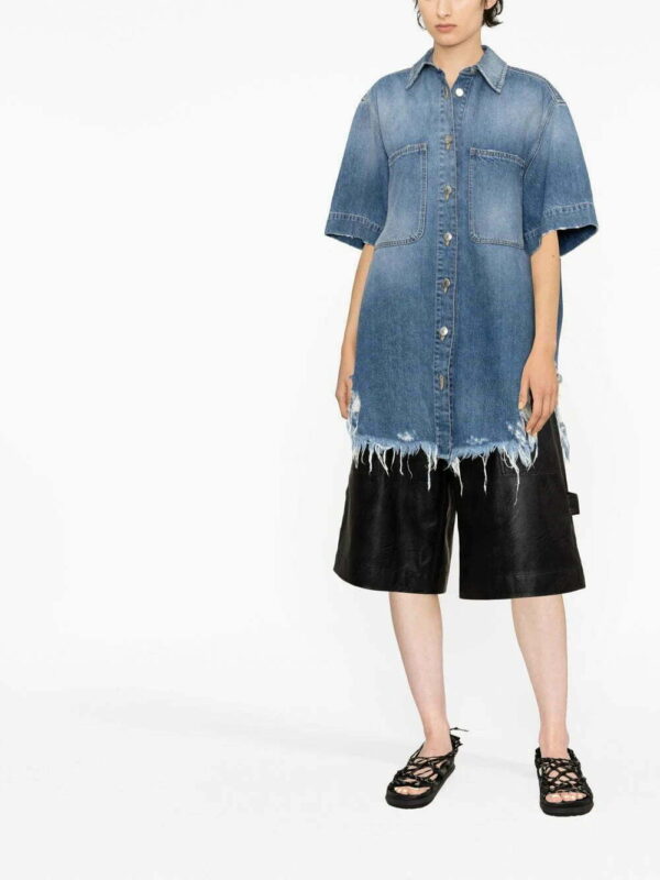Stella McCartney  ripped-hem short-sleeved denim shirt - Image 2