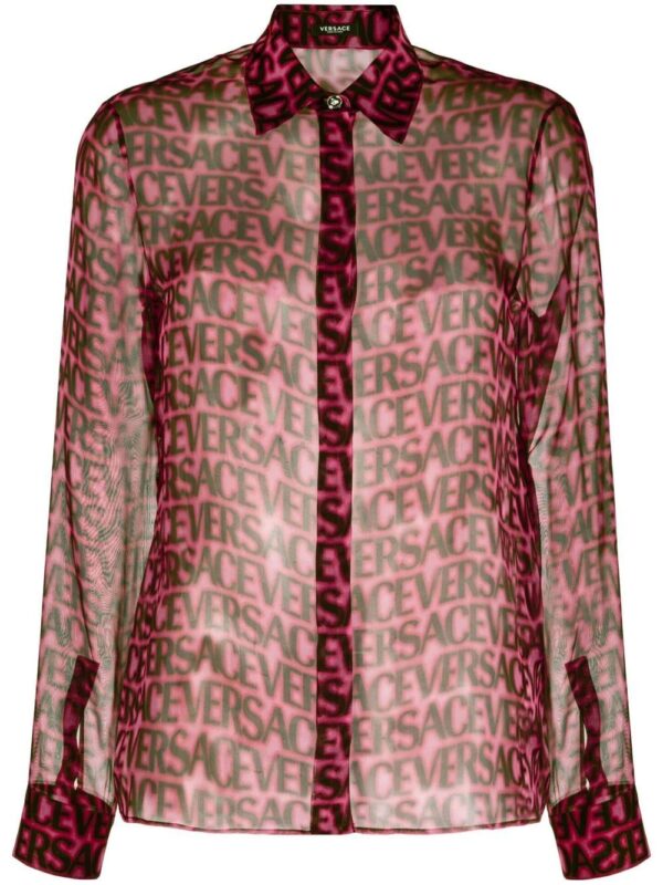 Versace  logo-print semi-sheer silk shirt
