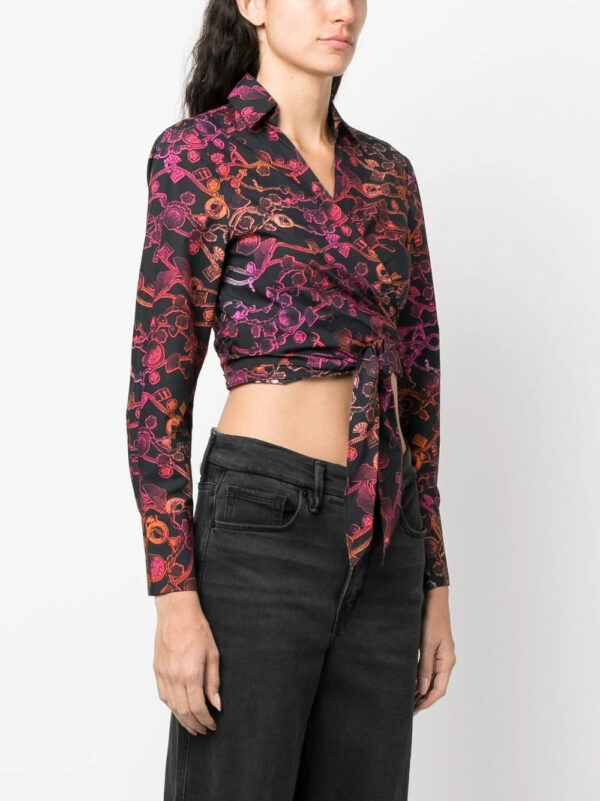 Karl Lagerfeld  cropped chain-print wrap shirt - Image 3
