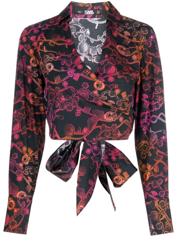 Karl Lagerfeld  cropped chain-print wrap shirt