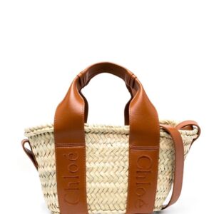 Chloé logo-detail raffia tote bag