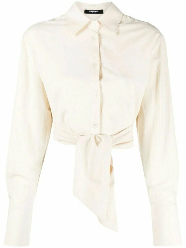 Balmain  waist-tied cropped shirt