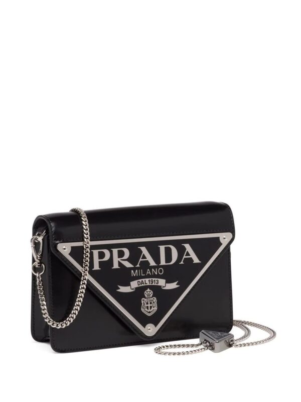 Prada  Triangle-plaque brushed leather shoulder bag - Image 4