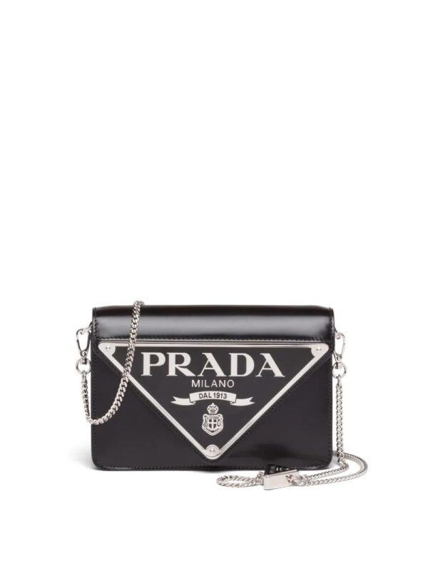 Prada  Triangle-plaque brushed leather shoulder bag